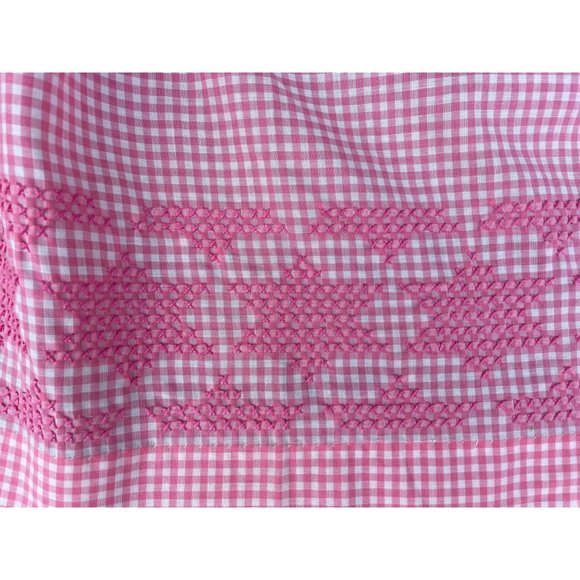 Vintage 1950s Half Apron Pink Gingham Check Smocked Stars Farmhouse - Picture 4 of 16